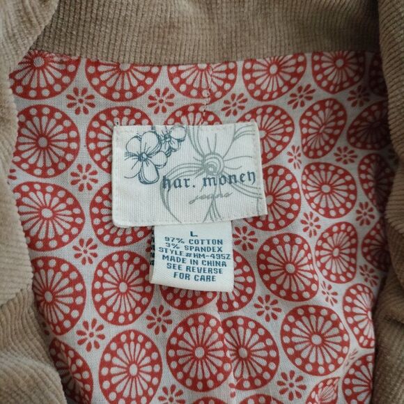 Har Moneh Corduroy Tan Peacoat Blazer Jacket Size Large - Picture 5 of 7